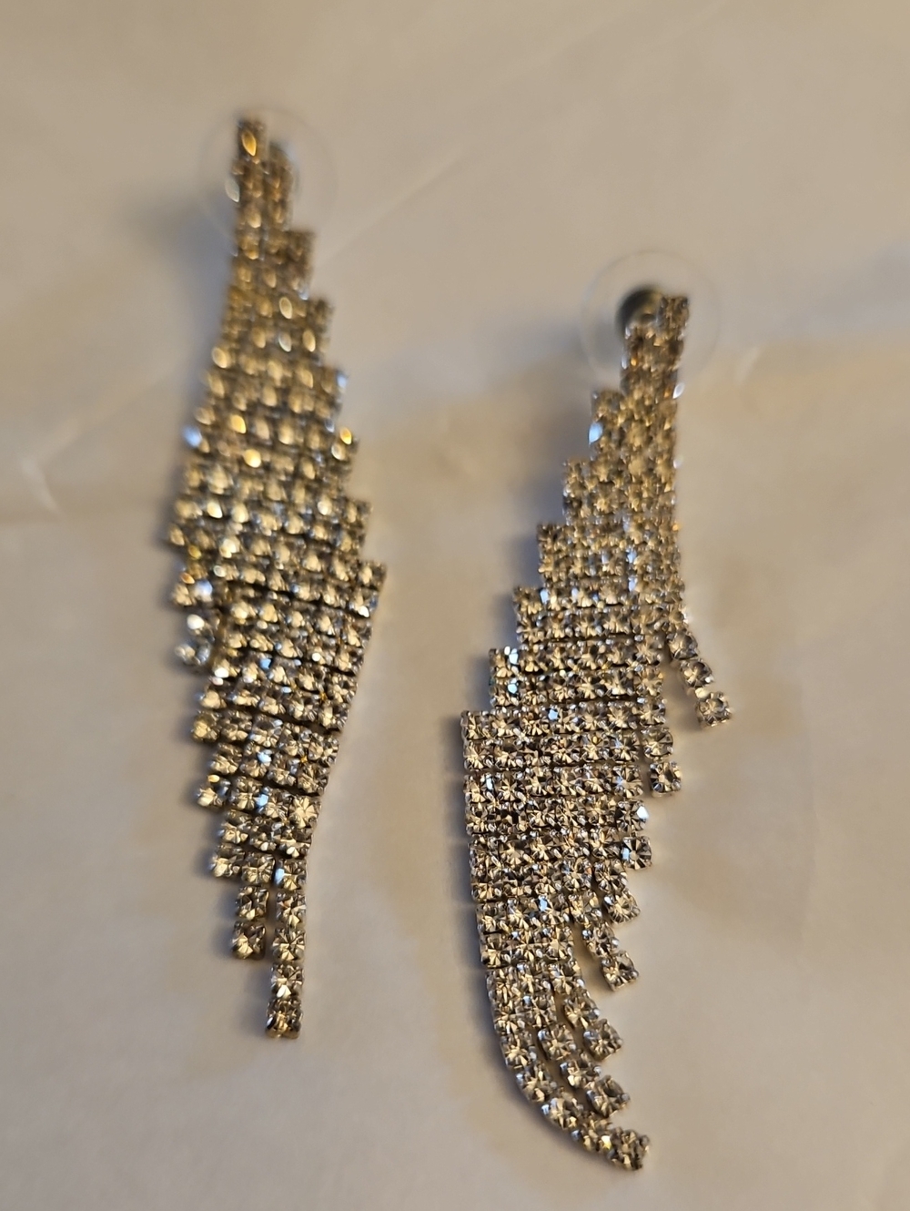 Crystal Fringe Dangle Earrings - Silver Tone